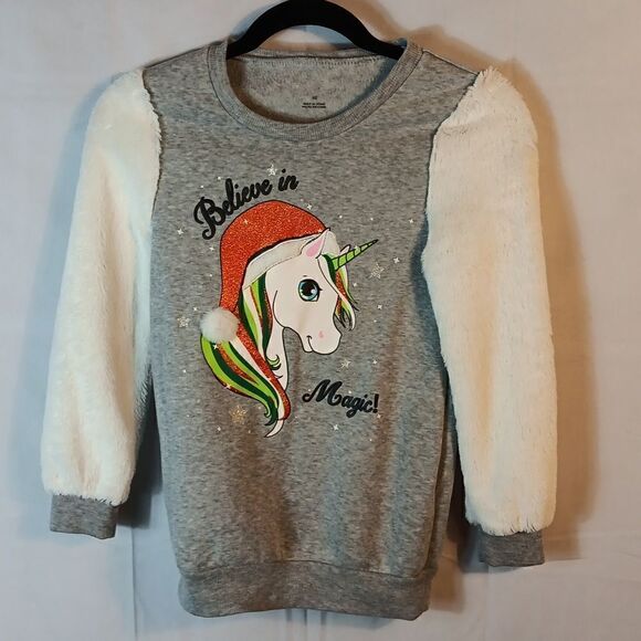 Girl's Unicorn Faux Fur Christmas Sweatshirt - Picture 7 of 7